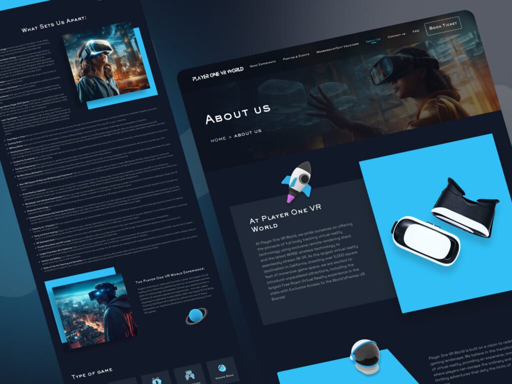 UI UX design for VR about us page for virtual reality website design company