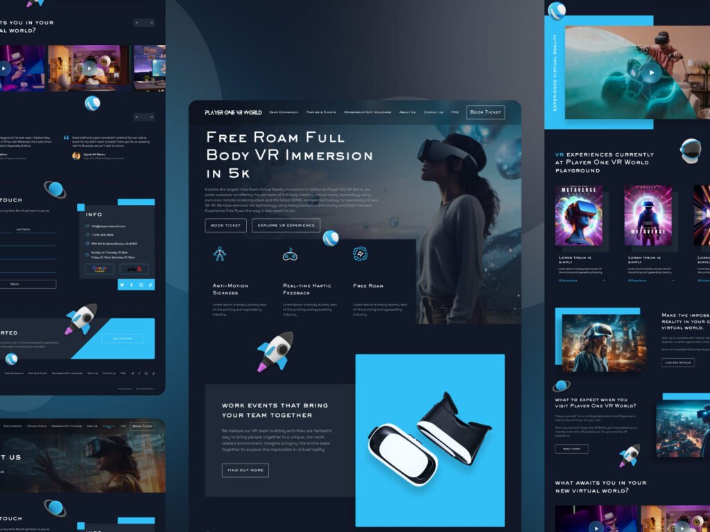 modern UI UX design for virtual reality website homepage for VR startup web design service