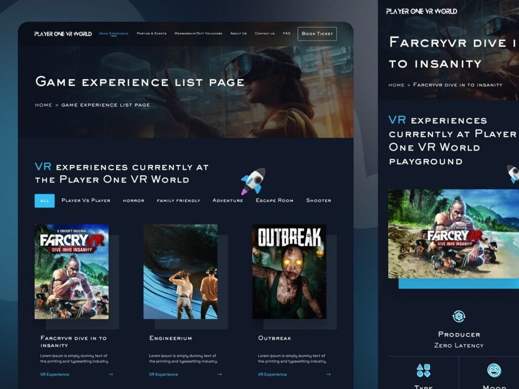 VR startup website design service game detail page UI UX design for virtual reality website