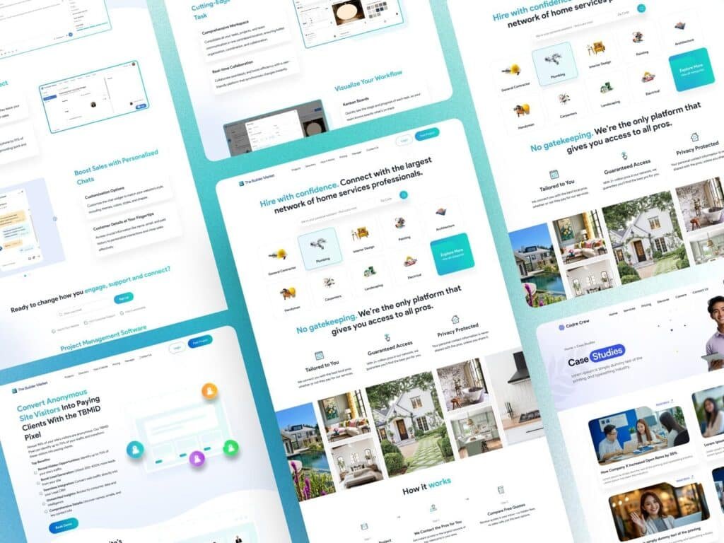 Mobile responsive builder marketplace website UI for home improvement platform