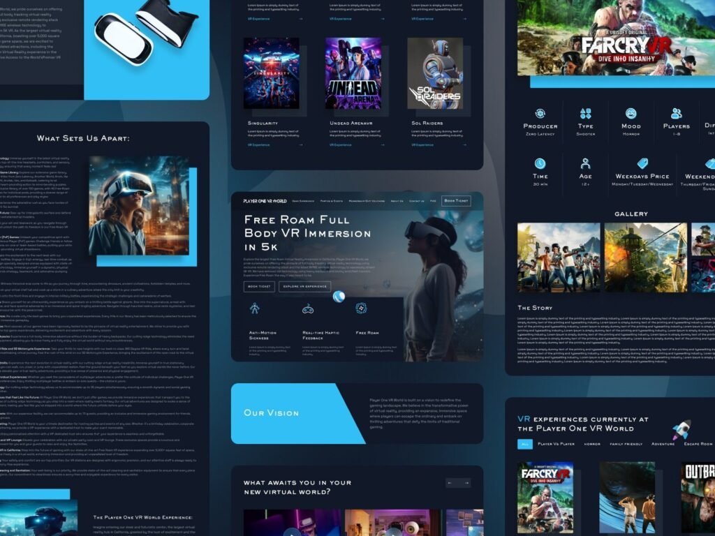 virtual reality website design with experience listing UI UX for VR startup website design service