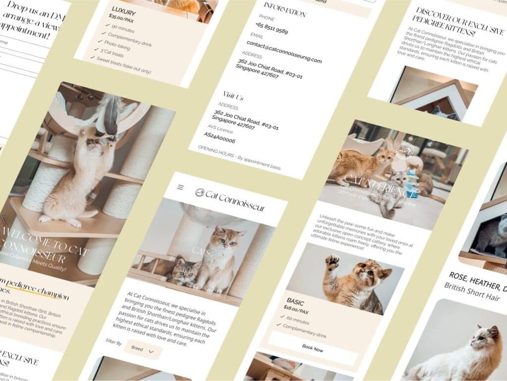 Pet website design showing contact form and map integration
