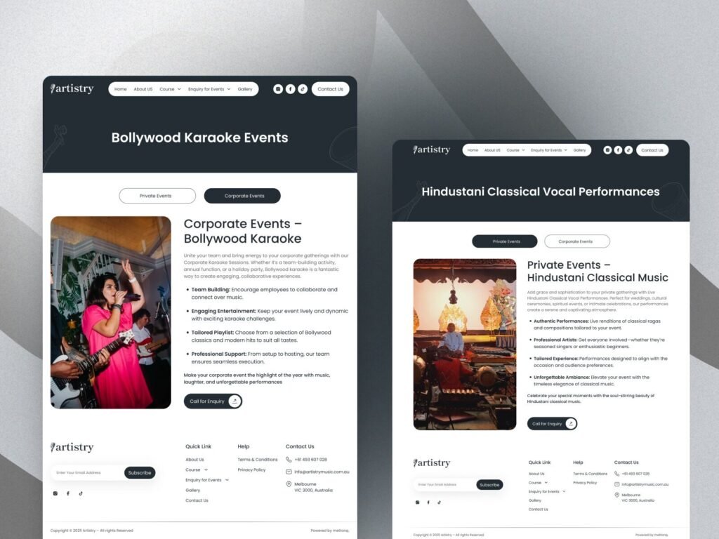 Online music class website design showing structured course cards for easy browsing