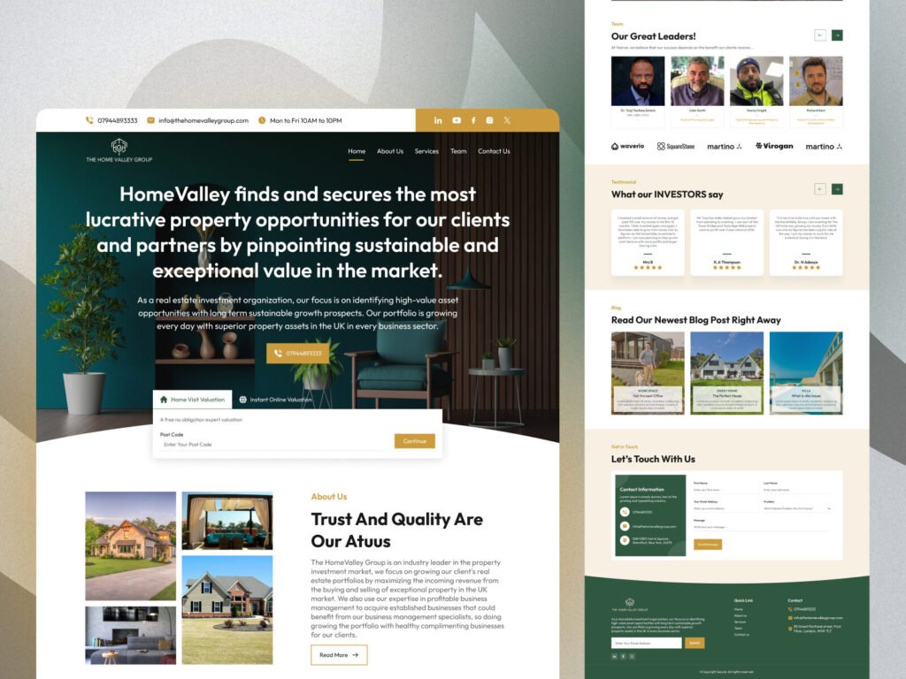 real estate investment website design hero section for property investment company
