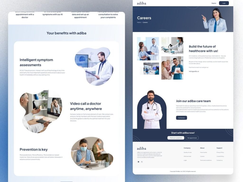 Healthcare website design careers page for doctors and medical professionals