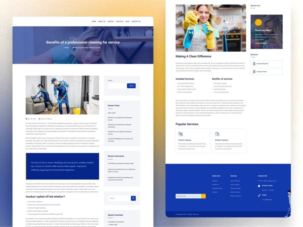 Cleaning service website design pricing plans for residential and commercial services