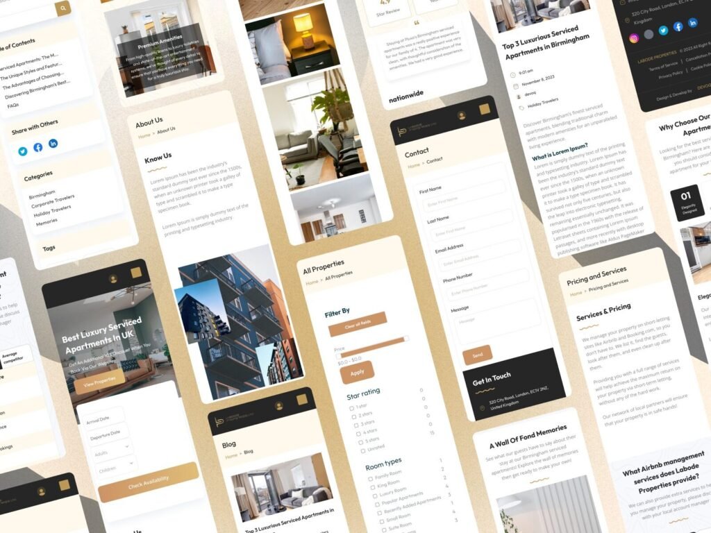 Luxury real estate rental website pricing and Airbnb management services UI
