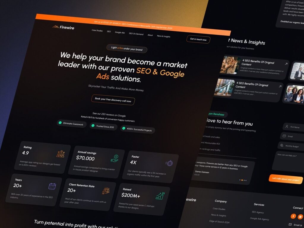High-converting search marketing website design hero section for SEO agency with data-driven SEO and Google Ads messaging