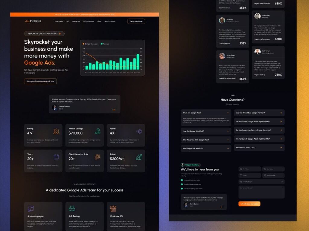 SEO agency website design with lead generation form and strong CTA section