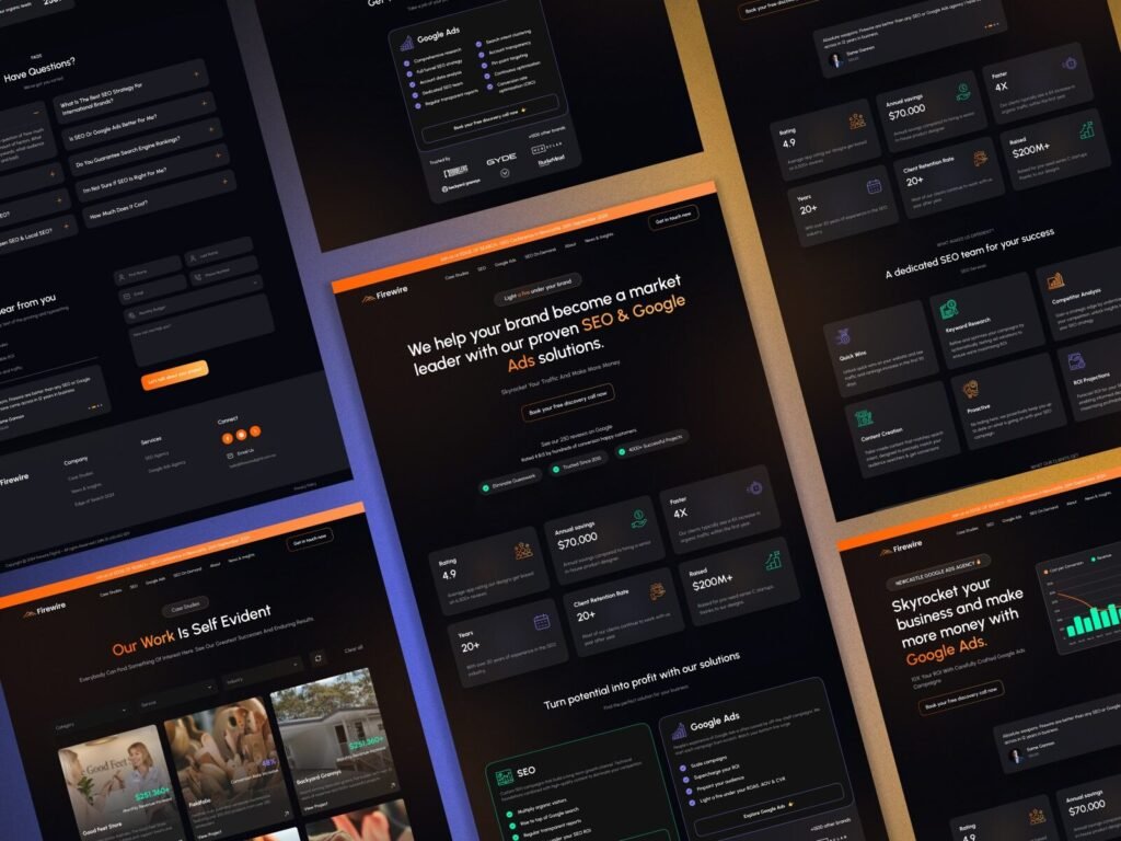 SEO agency website design with structured services section including SEO, Paid Media, and AI Search optimisation