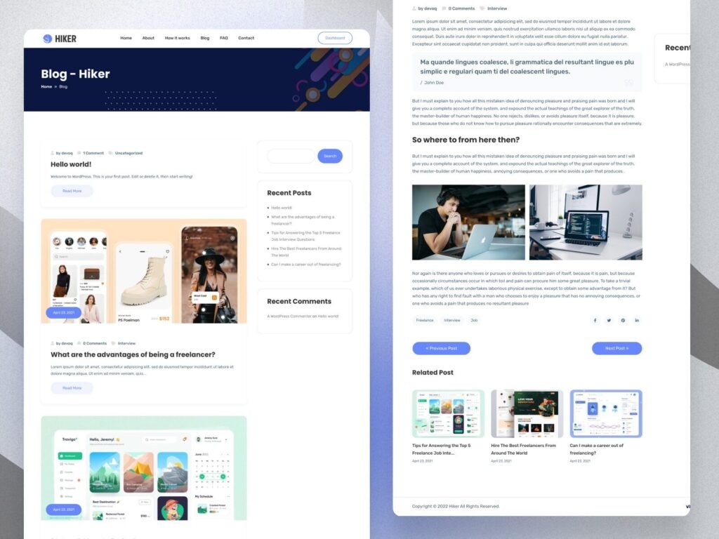 modern freelance marketplace UI design blog page layout