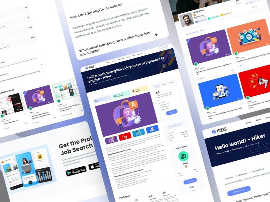 service marketplace website design with trust badges and secure data section