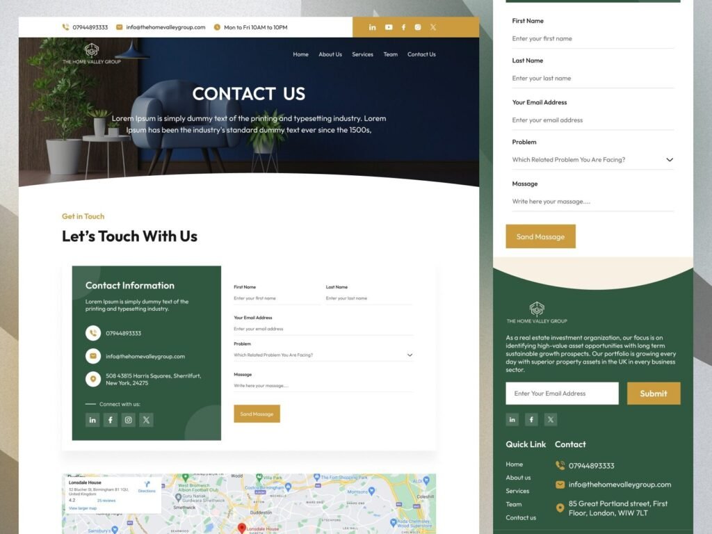 real estate consulting website design contact form with investor inquiry fields