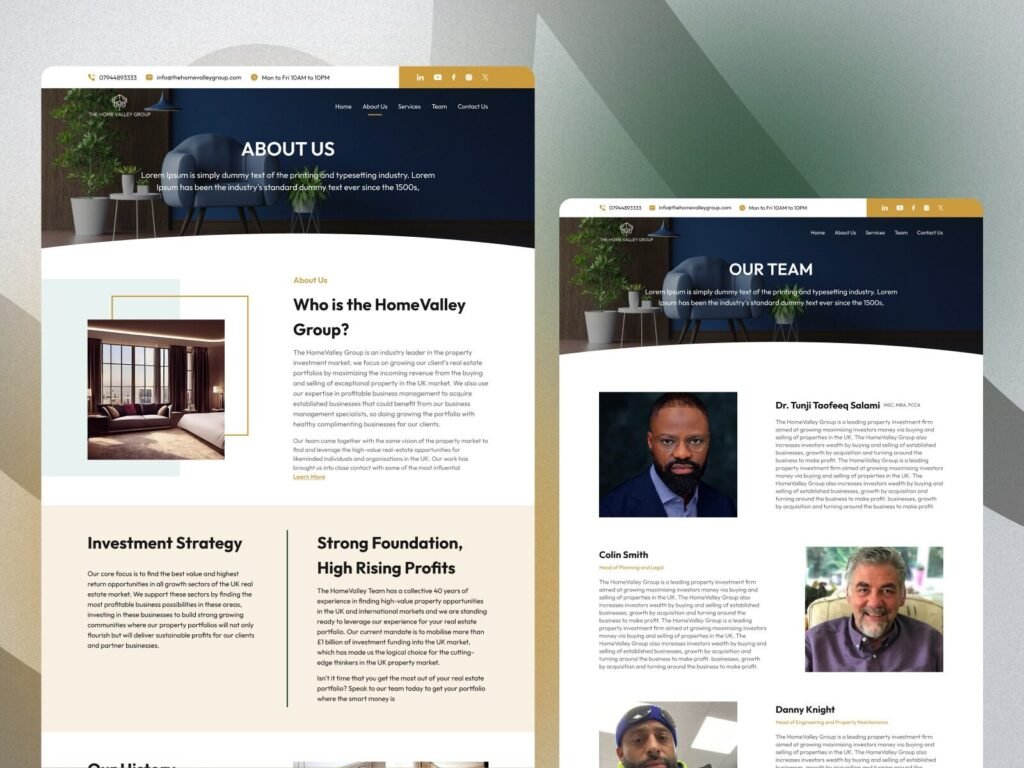 real estate consulting website design about section with investment strategy