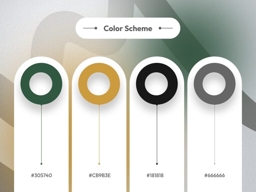 luxury property investment website design color scheme with green gold black and grey palette