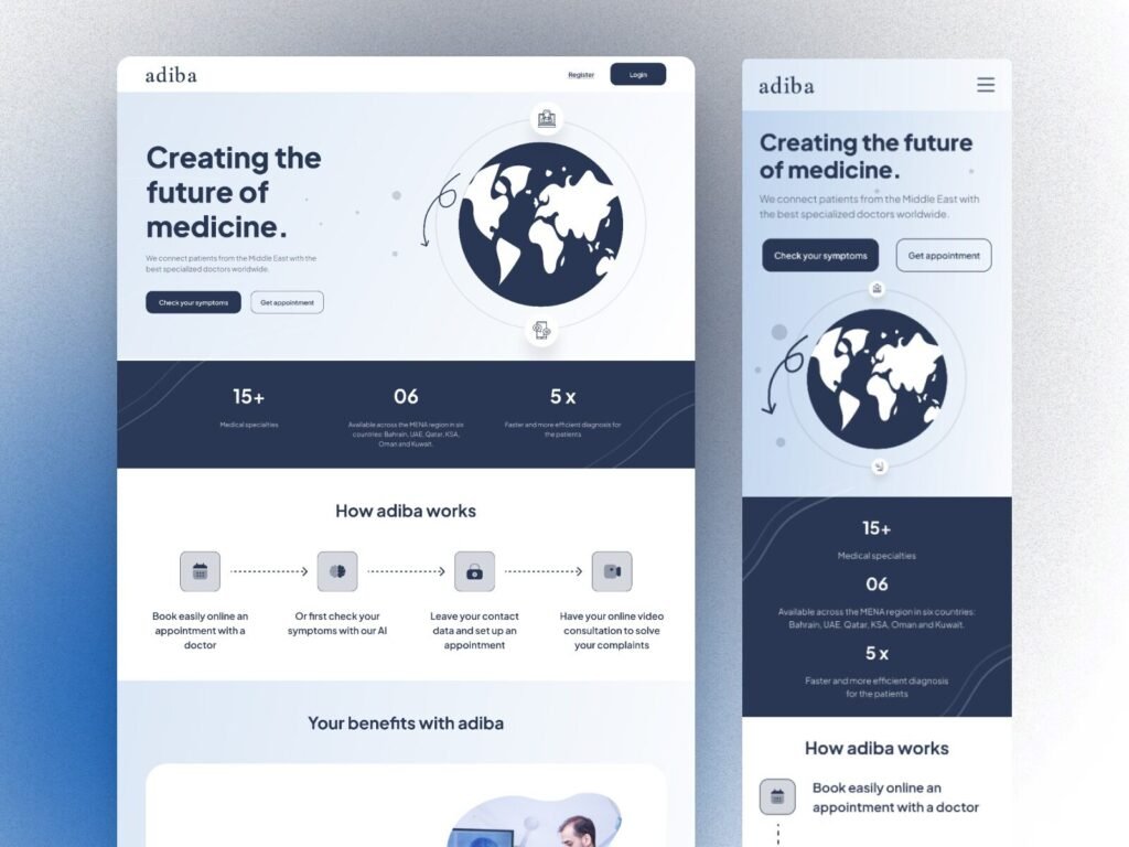 Healthcare website design displaying platform credibility statistics