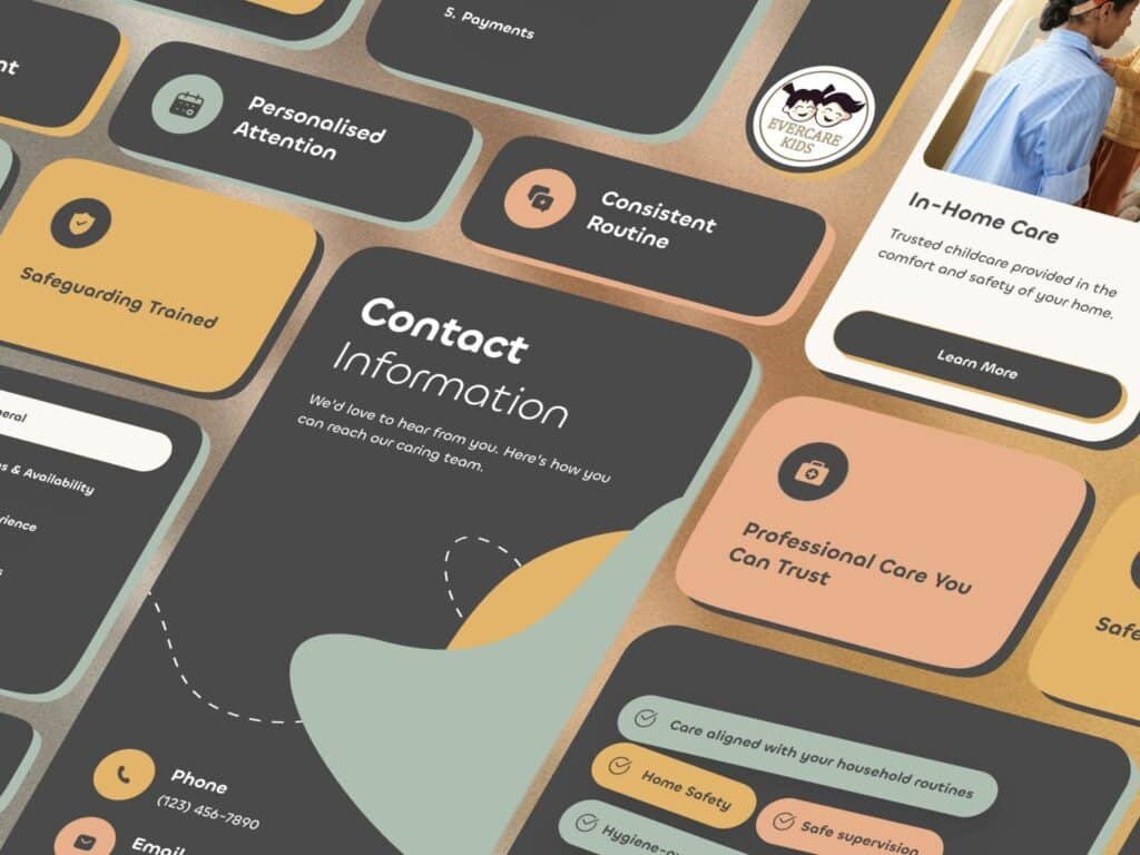 kids care website design showing safety and peace of mind features