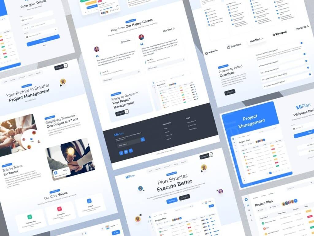 modern SaaS website design for project management software dashboard UI
