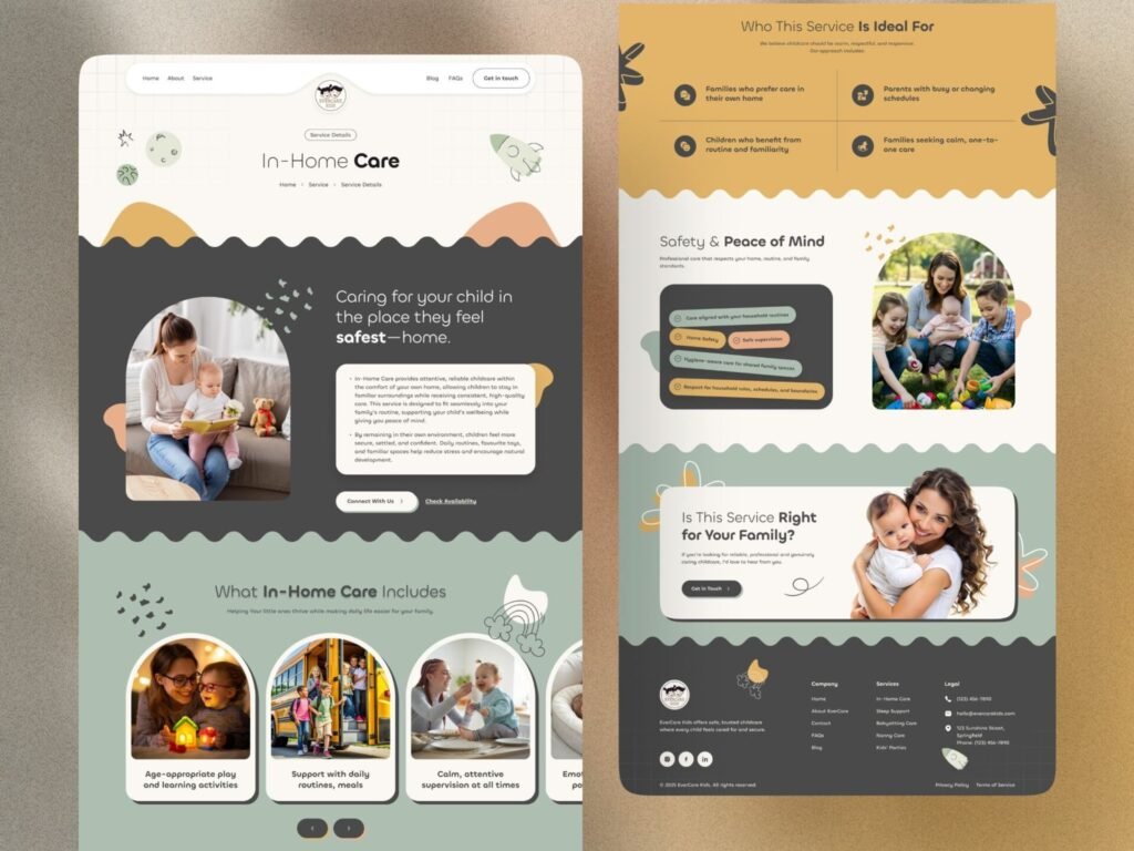childcare website design in-home care service page modern layout