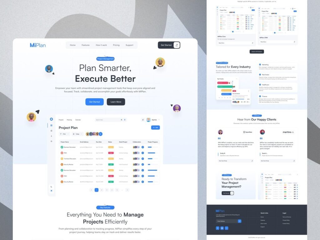 modern SaaS website design for project management software dashboard UI