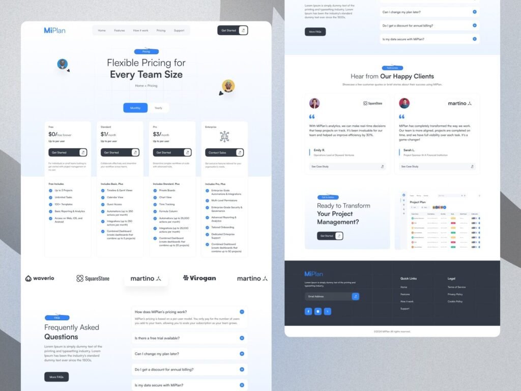modern SaaS website pricing page design subscription plan UI