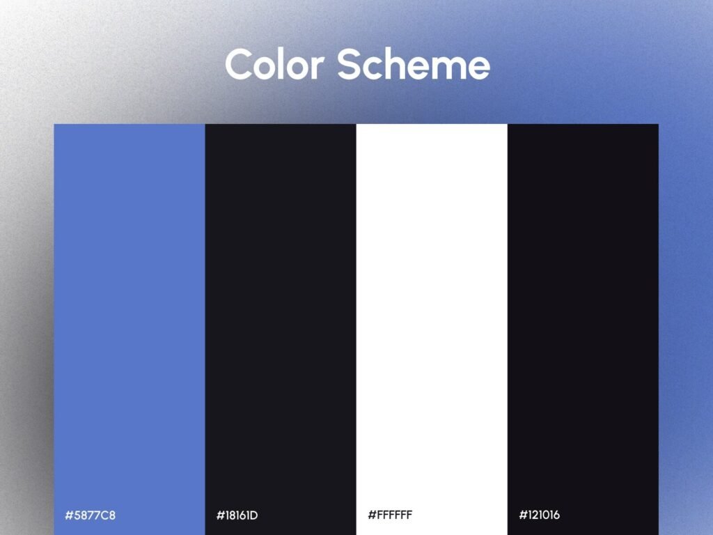 interior design website color palette blue black white minimal UI