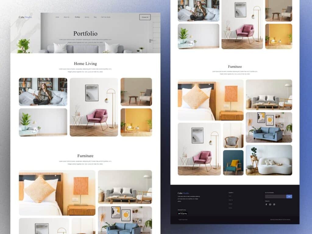 interior design portfolio website grid gallery UI layout