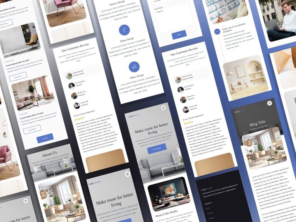 responsive interior design website mobile UI clean layout