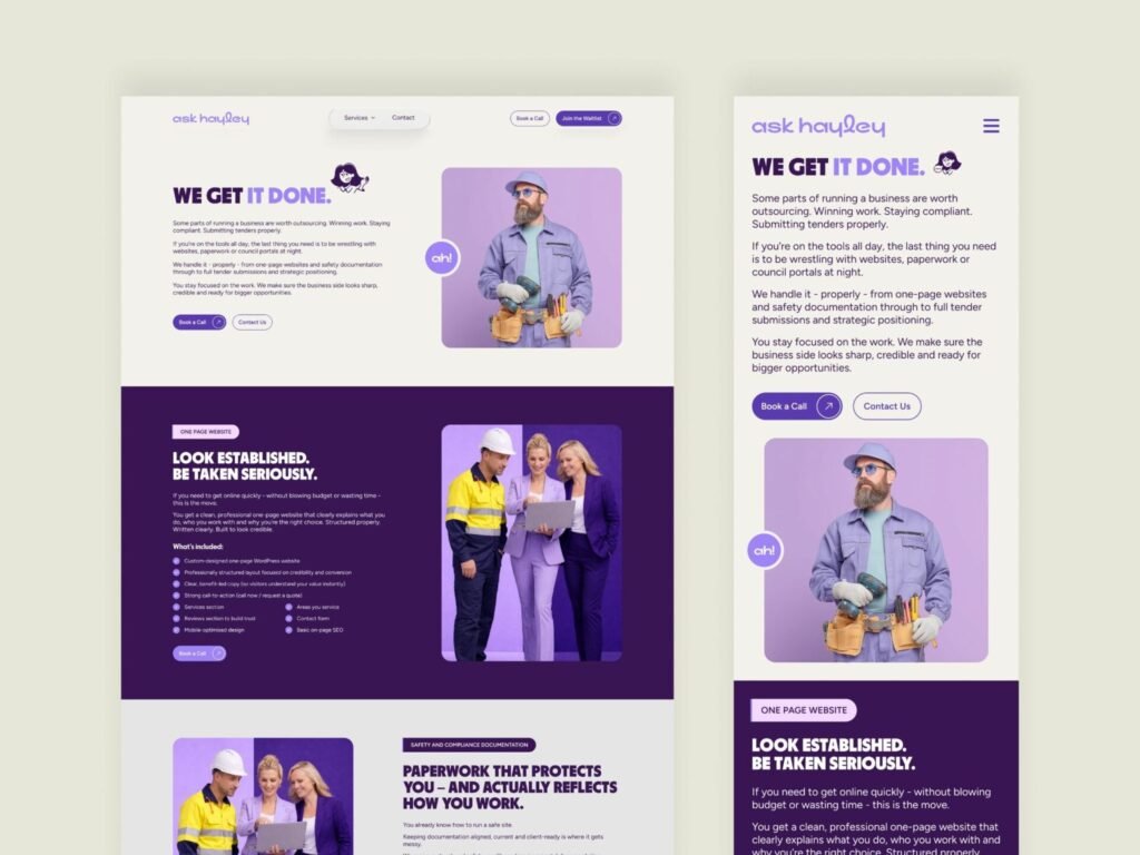 service business website UI layout for AI assistant SaaS platform