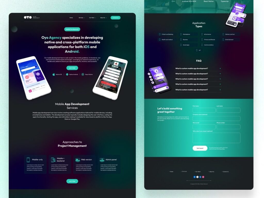 mobile app development section UI showcasing ios android and react native services