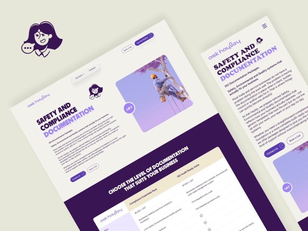 AI assistant SaaS UI for safety and compliance documentation platform for service and trades businesses