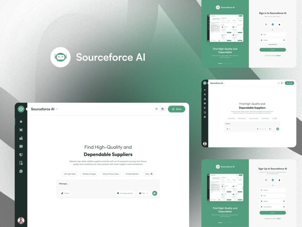 AI supplier sourcing dashboard with procurement workflow interface