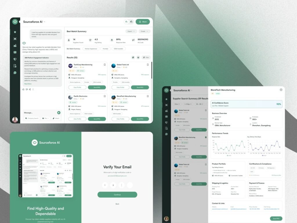 supplier sourcing platform with AI supplier search interface
