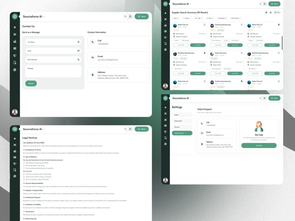 procurement platform contact and support dashboard interface