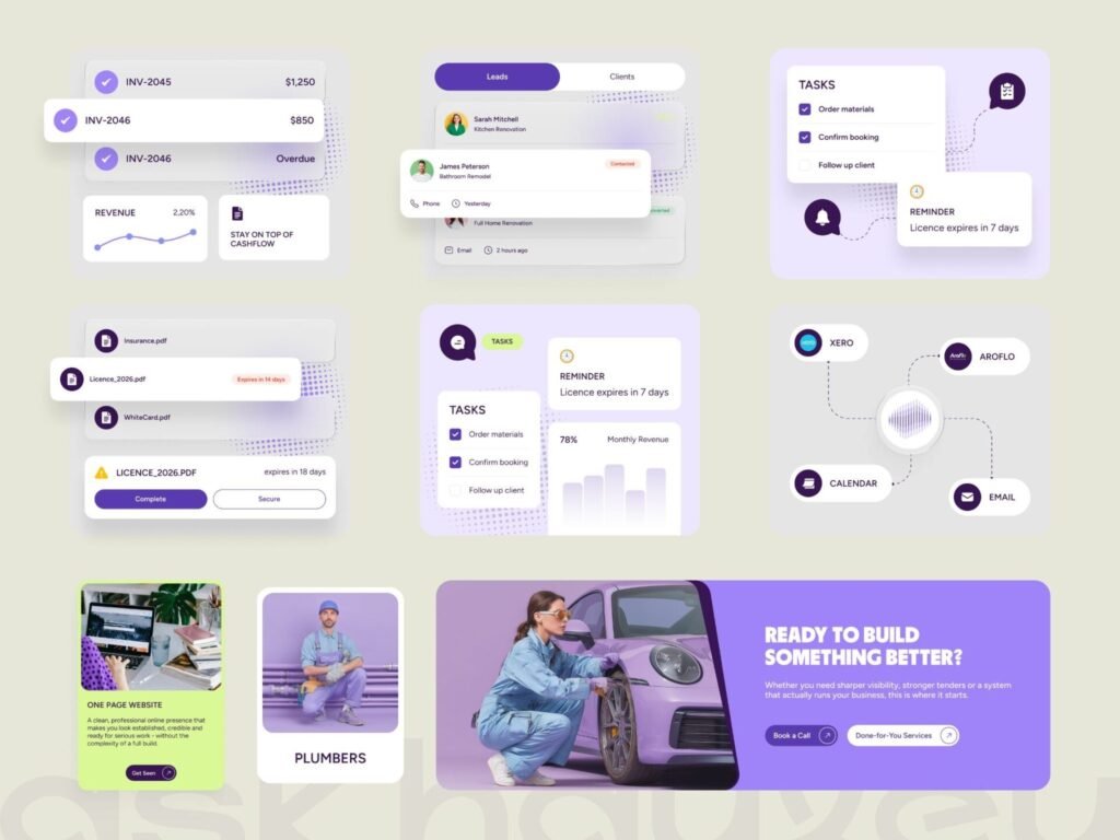 trades professionals UI design representation for service business SaaS platform