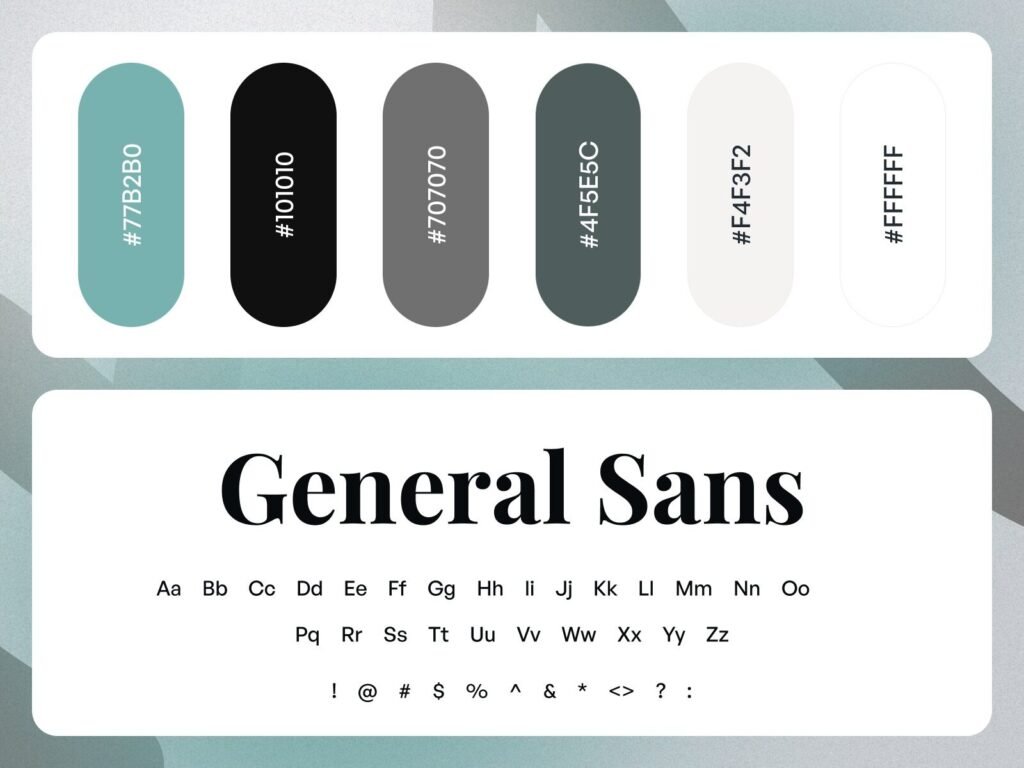 AI consulting website UI color palette with teal green and dark theme typography system