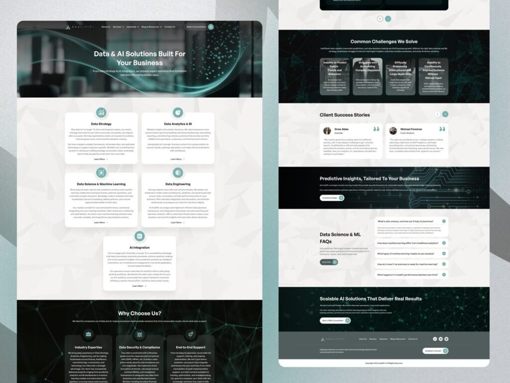 data analytics blog UI design with recent posts and insights layout