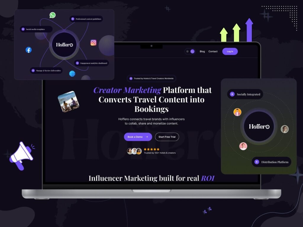 Travel SaaS website design homepage for creator marketing platform