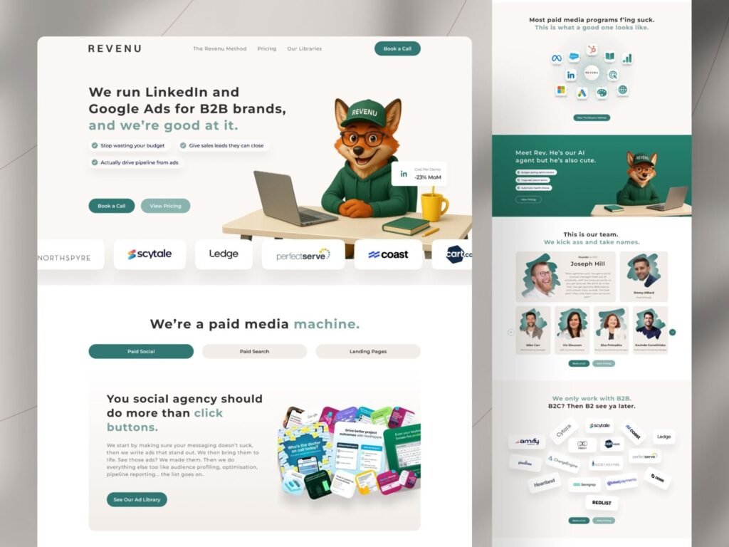 Modern UI UX Design components including landing pages,testimonials, team profiles, and SaaS website sections