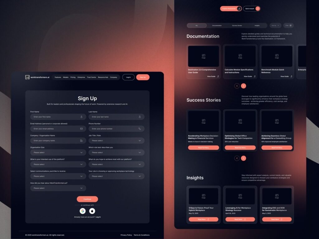 workplace analytics software sign in sign up and user onboarding interface