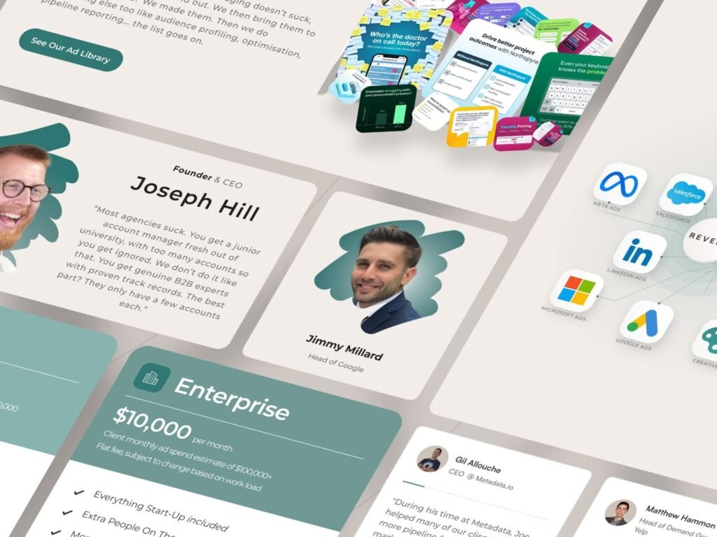Professional B2B Website Design displaying team profiles, trust-building elements and clean UI layout