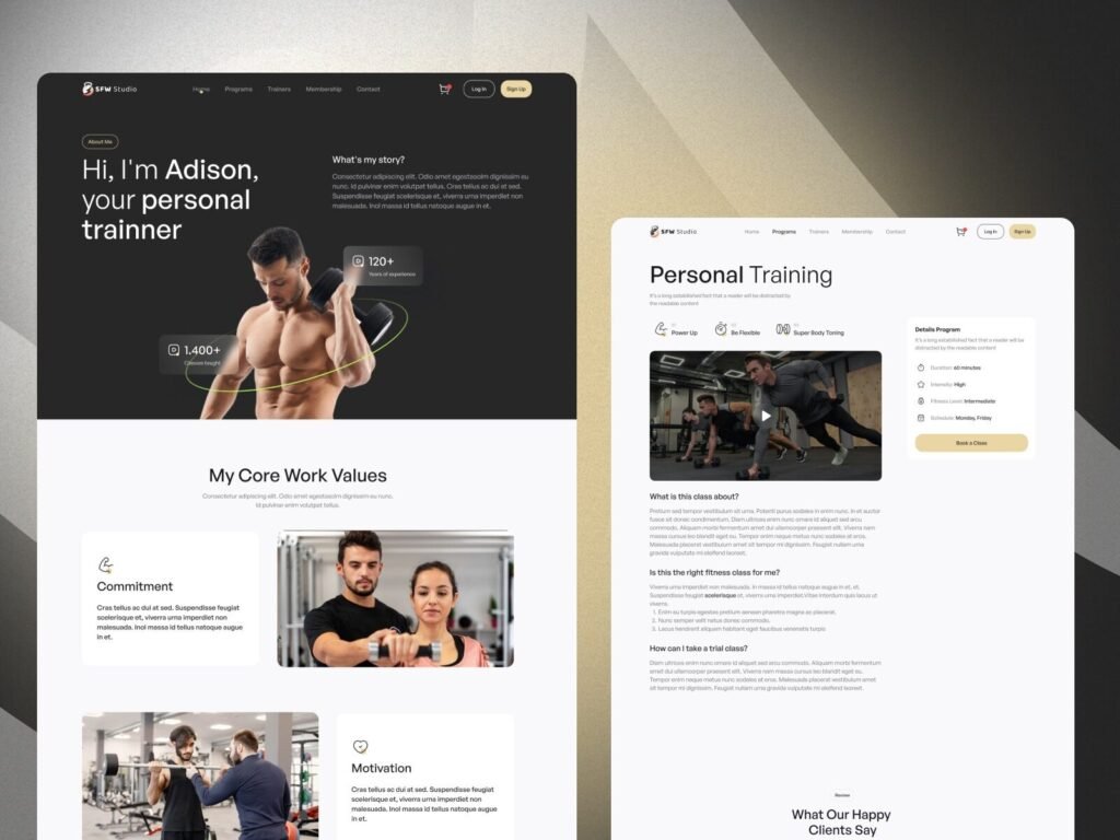 personal trainer profile page design showcasing fitness coach expertise and experience