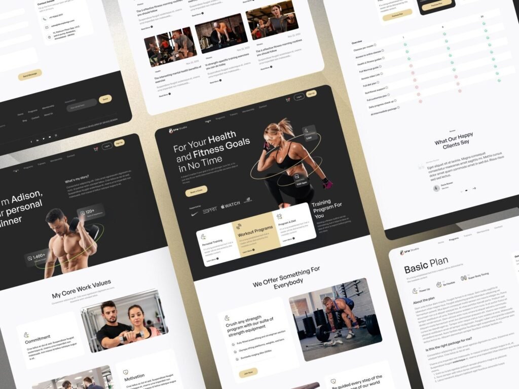 fitness website workout program section featuring training plans and fitness services