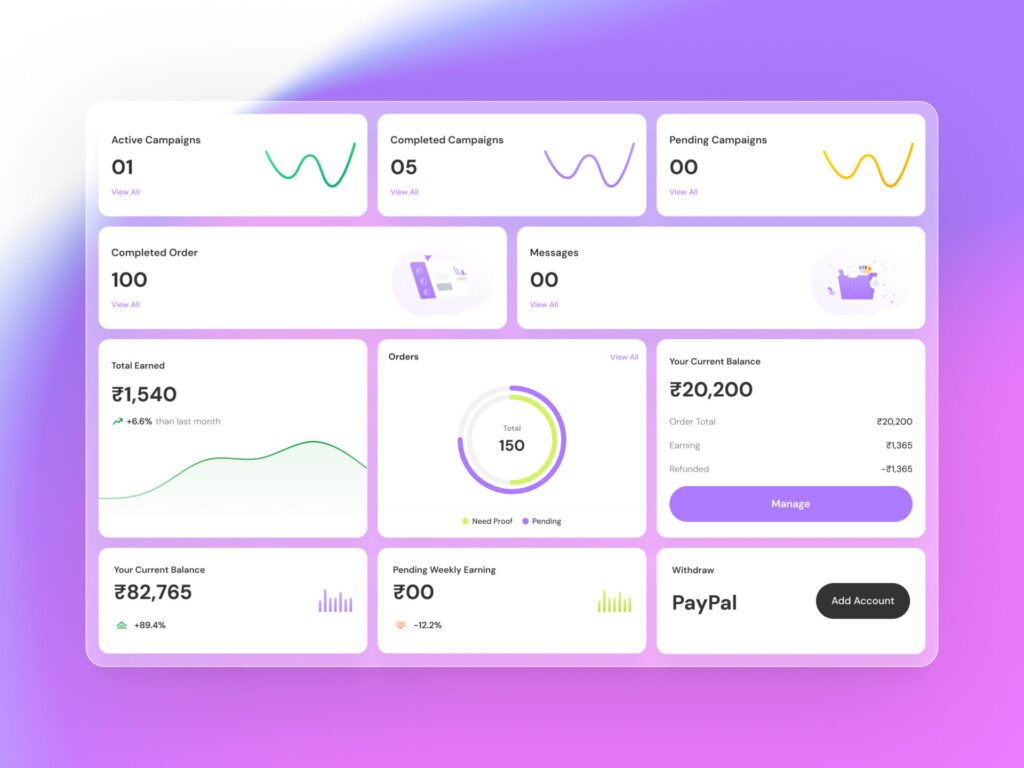 Financial analytics dashboard with earnings charts and payment statistics