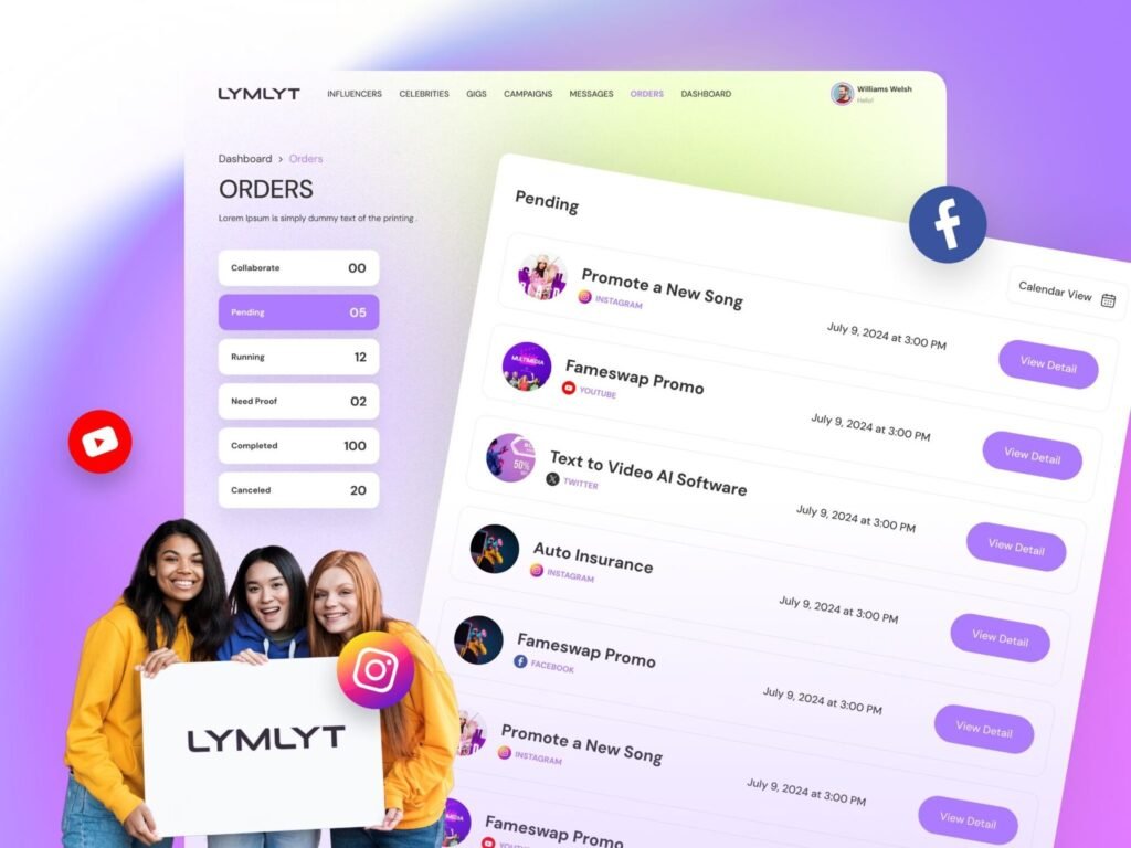 Digital payment app interface displaying order tracking and campaign management