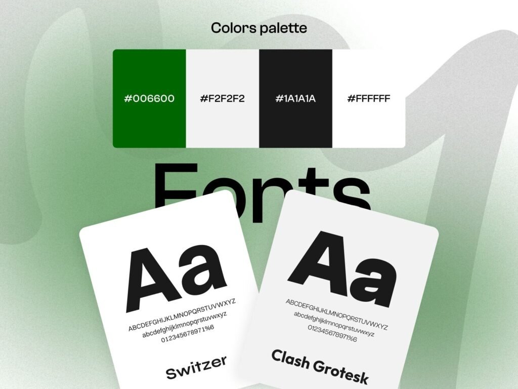 Junk removal website branding with green color palette, modern typography, UI design system and visual identity