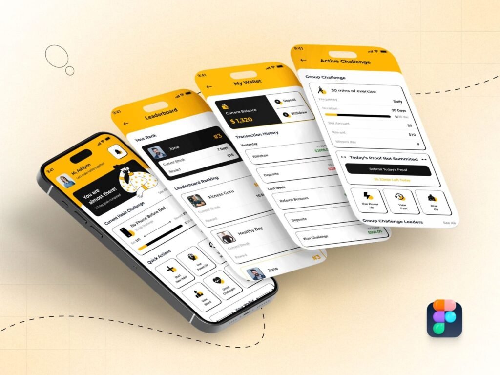 Gamified Habit Tracking App interface with rewards and progress tracking