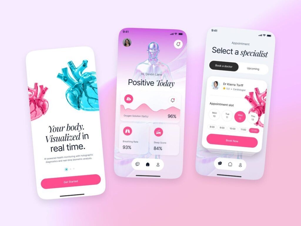 AI Healthcare Mobile App Onboarding Screen with 3D Human Anatomy